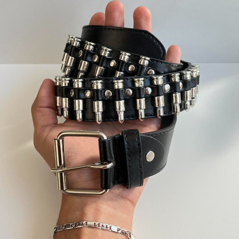Y2K 2000s bullet-studded black belt - Picture 2 of 8